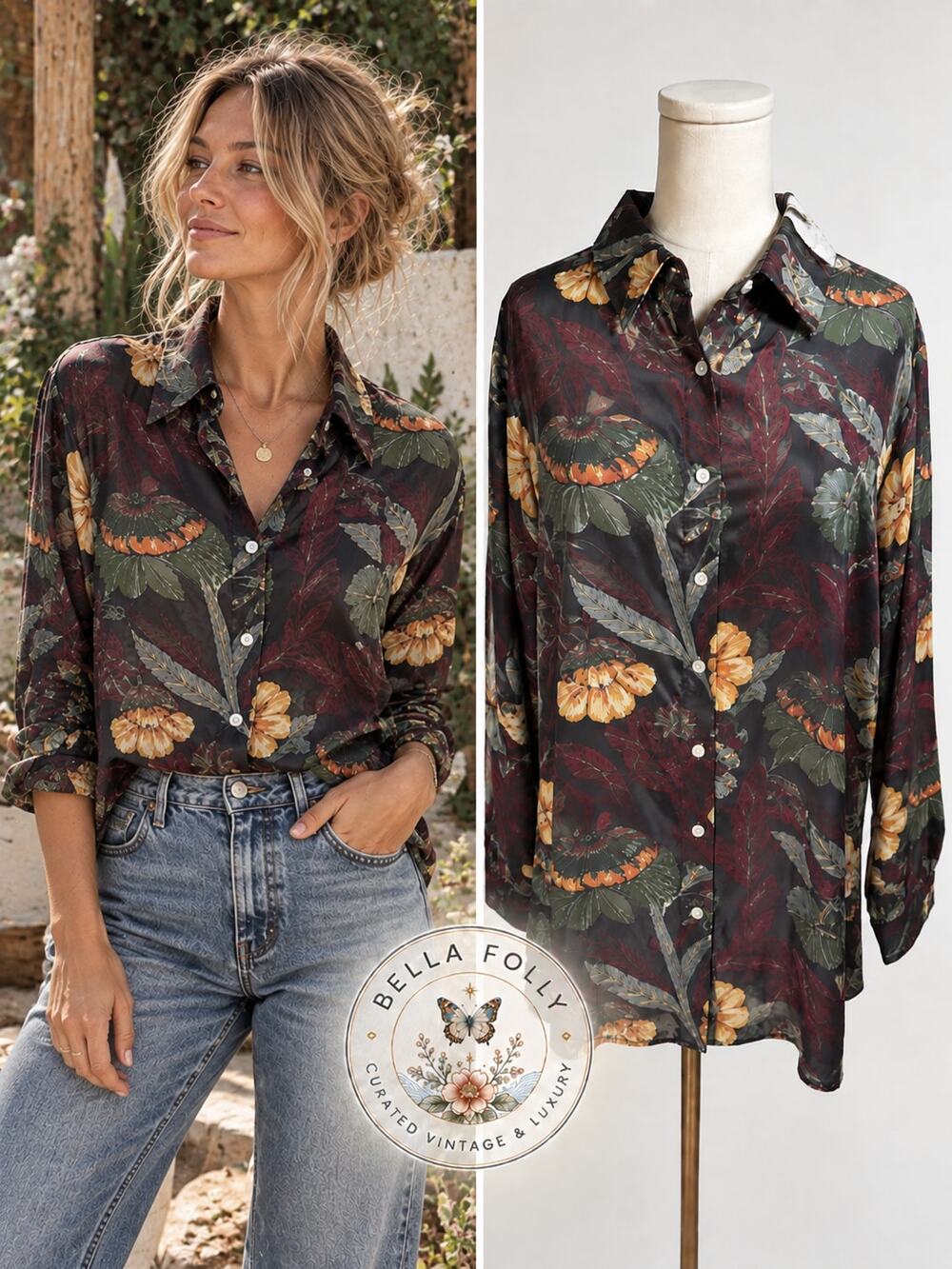 NWT Oliphant Turin Wine Floral Blouse Large Netflix Wardrobe Boho Fall NEW OBX